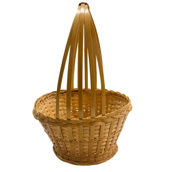 Woven Natural Bamboo Basket With Tall Handle Handmade Picnic Easter Storage - Picture 2 of 6
